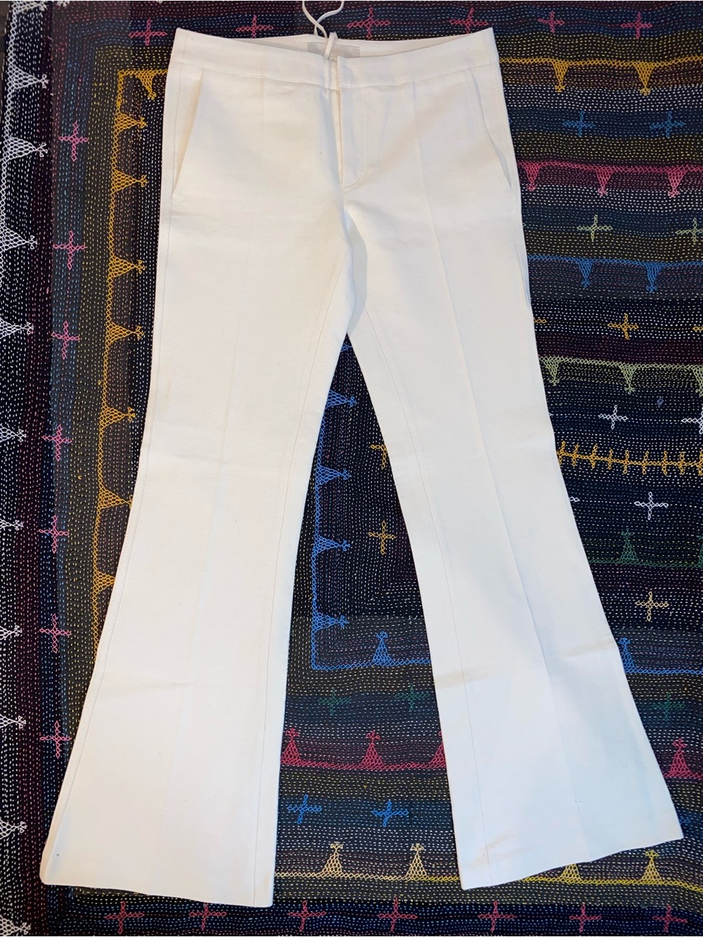 Vanessa Bruno Off-White Low-Rise Flared Pants Lace Up Back Size 38 NWOT
